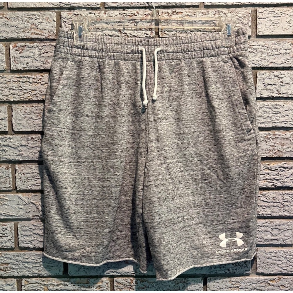 Under Armour Mens XL Gray Rival Terry Athletic Gym Shorts Raw Hem Drawstring
